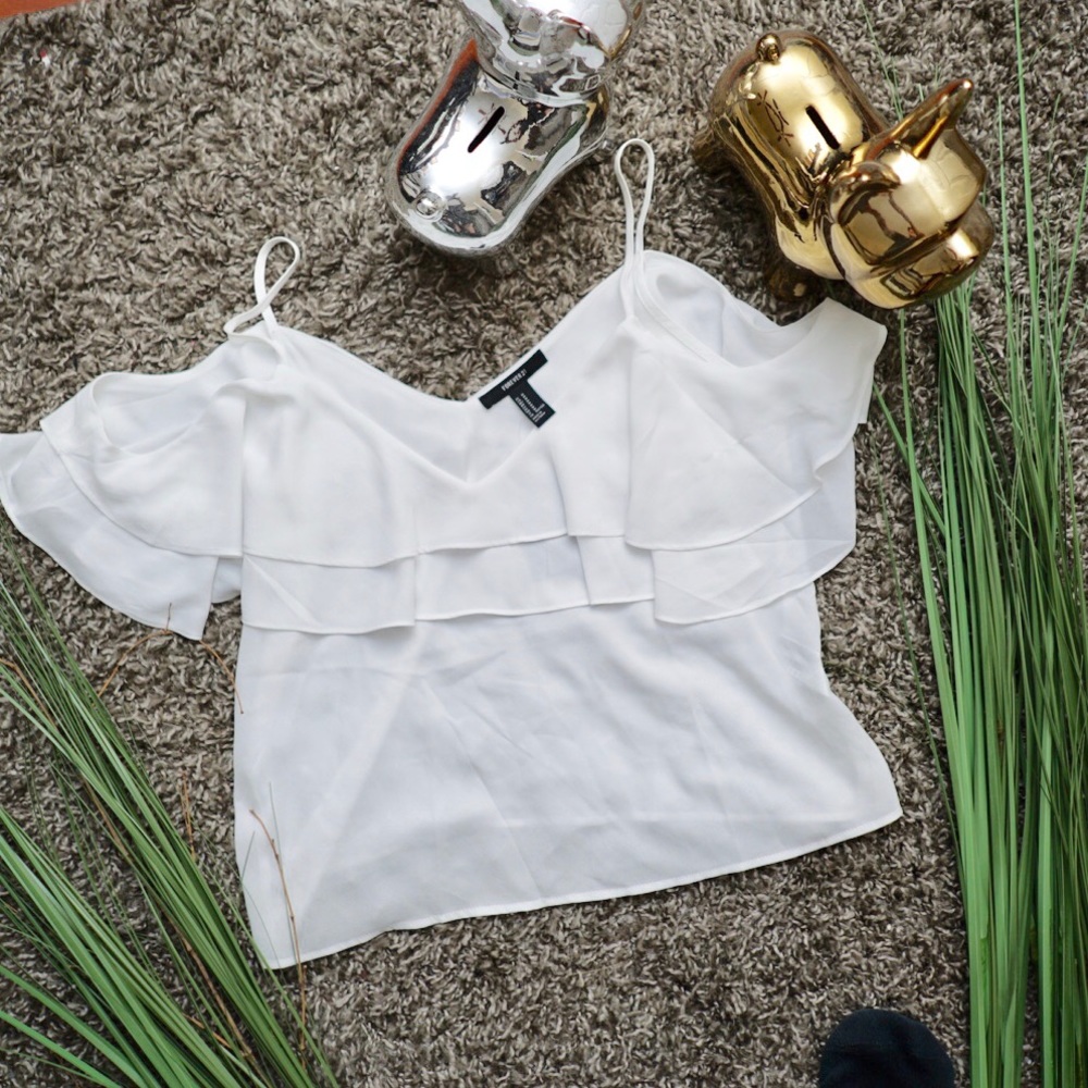 White Ruffled Cold Shoulder Top